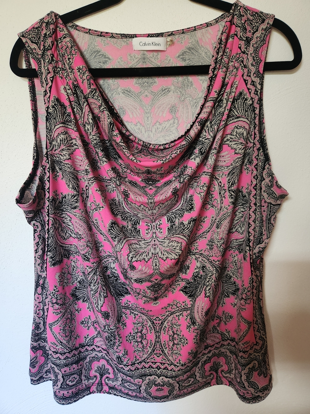 Calvin Klein Pink Paisley Cowl Neck Sleeveless Top Size 1X